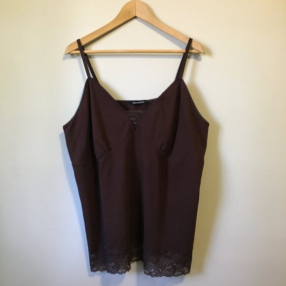 Y2K Brown Cotton Lace Hem and Bust Bodycon Cami - Picture 1 of 15
